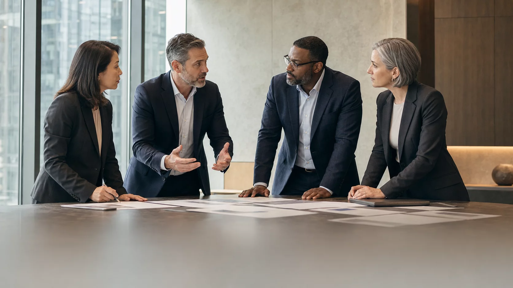 Institutional product and market team discussing a digital asset offering for clients